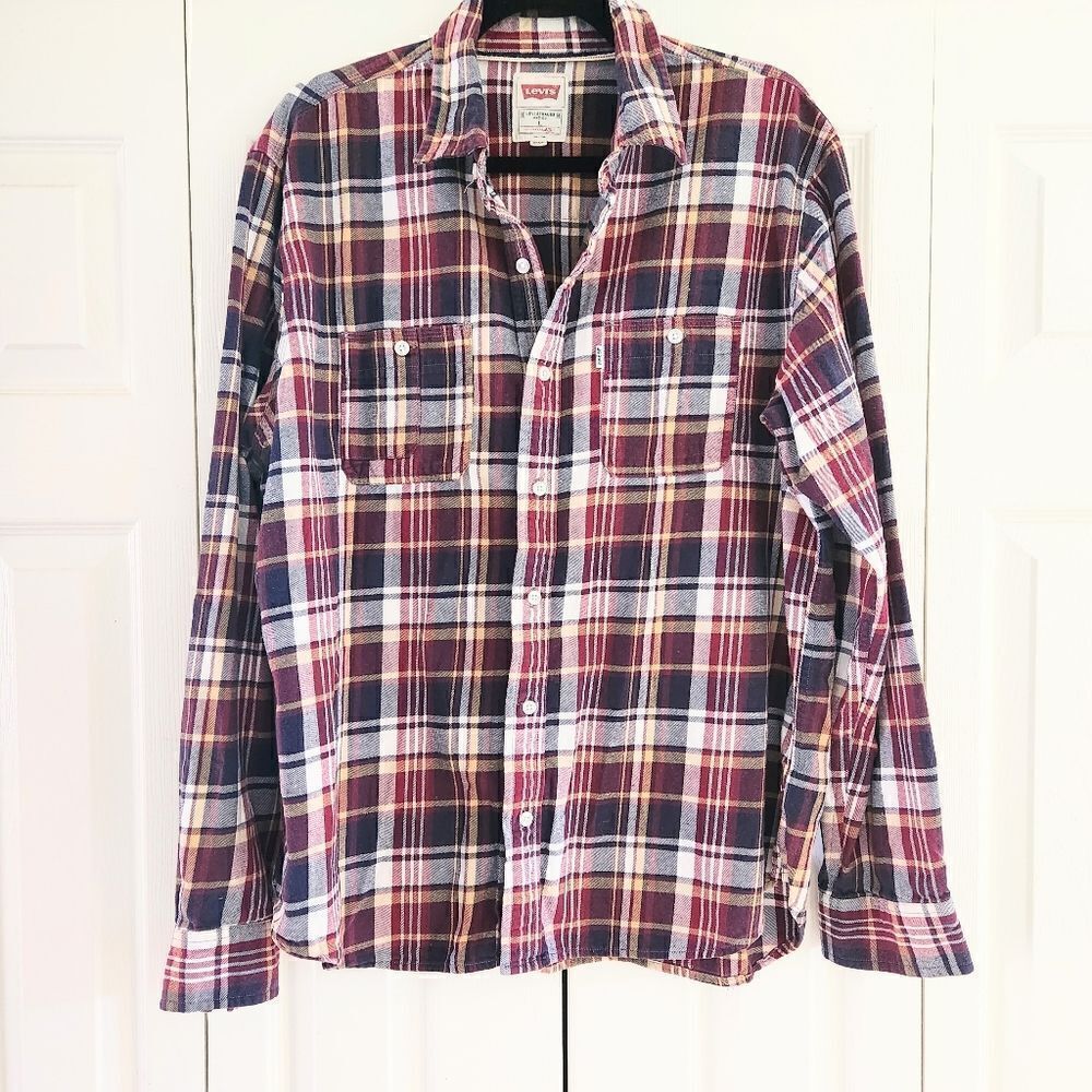 Levi's Men's Flannel Button Down Plaid, Size Large
